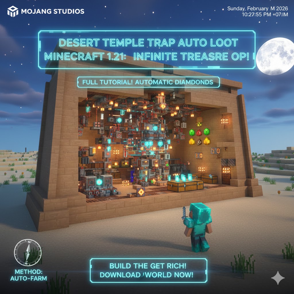 Desert Temple Trap Auto Loot Minecraft 1.21: Infinite Treasure OP!